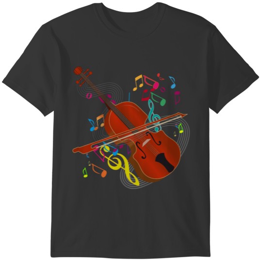 red-brown hand-drawn violin with notes T-shirt