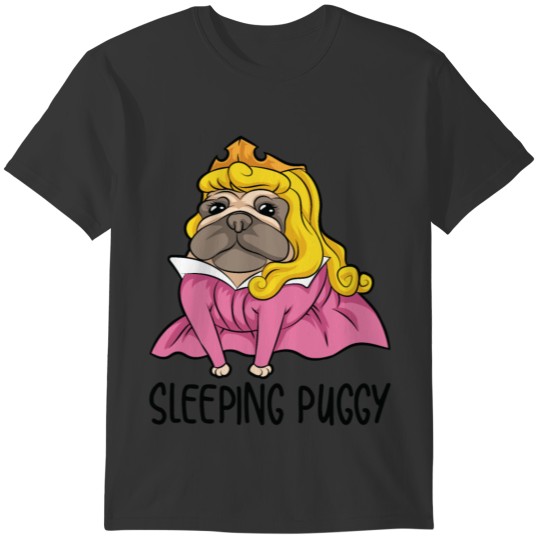 pug dog sleeping beauty black T-shirt