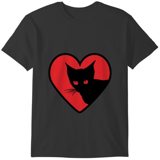 Cute Funny Black Cat Valentines Heart Graphic T-shirt