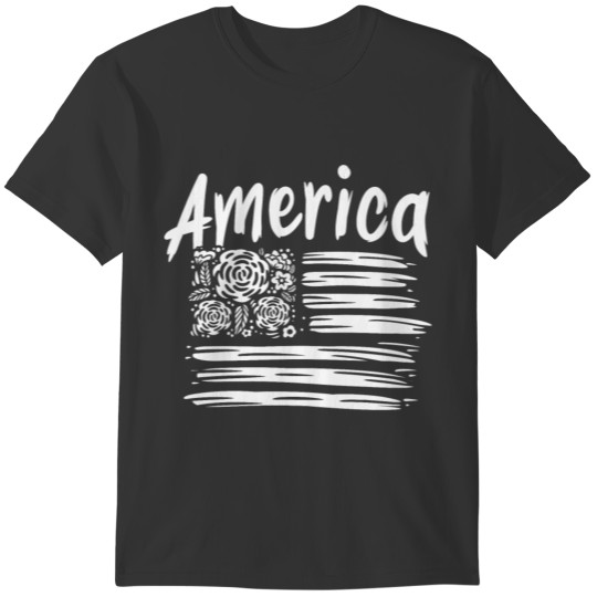 America USA Flower Flag 4th of July Patriotic T-shirt