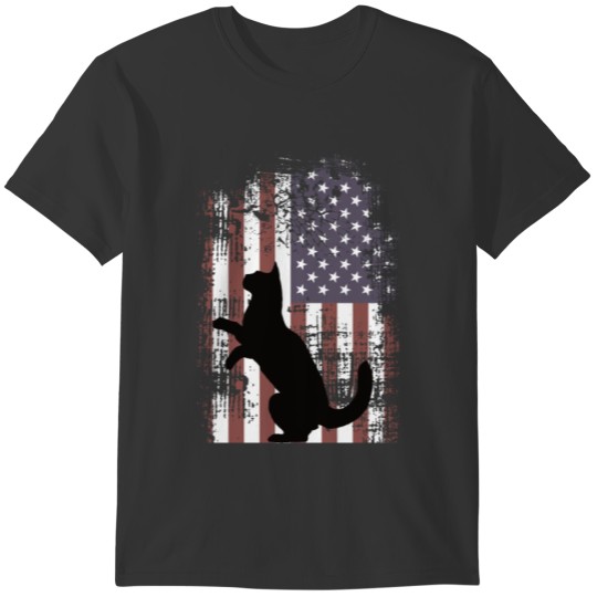 American Flag Cat Patriotic USA Stars Distressed T-shirt