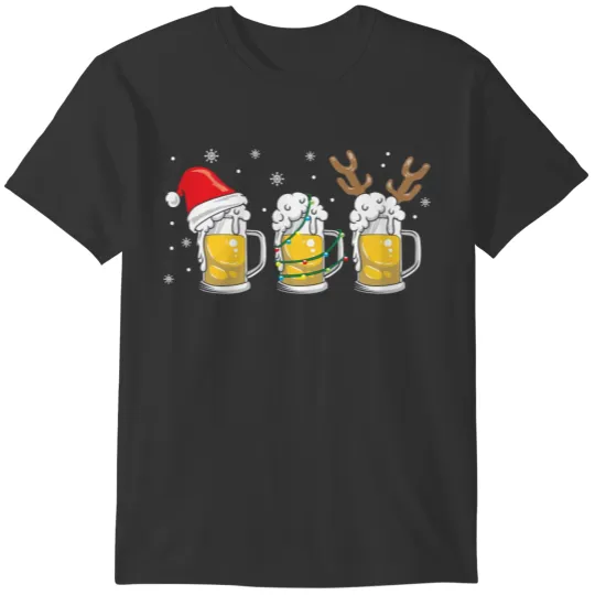 Christmas Beer Mugs Reinbeer Santa Hat Xmas Gift T-shirt