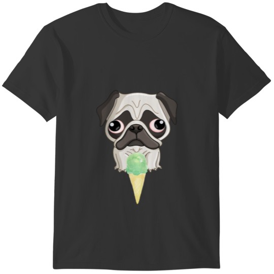 Pug Dog Eating Mint Chocolate Chip Ice Cream Cone T-shirt