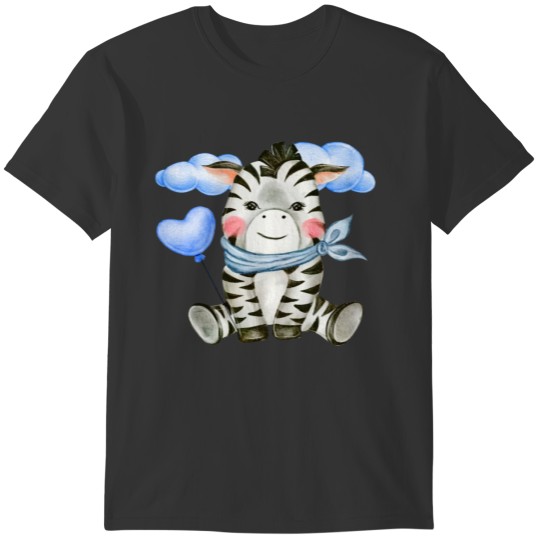 Baby zebra cute kids illustration -blue T-shirt