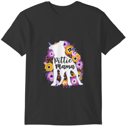 Pitbull Mama Purple Flowers Pittie Mom Cute Pit Bu T-shirt