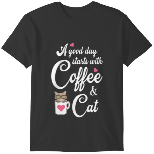 Funny Cat and Coffee Mug Tee Cat Lover Gifts T-shirt
