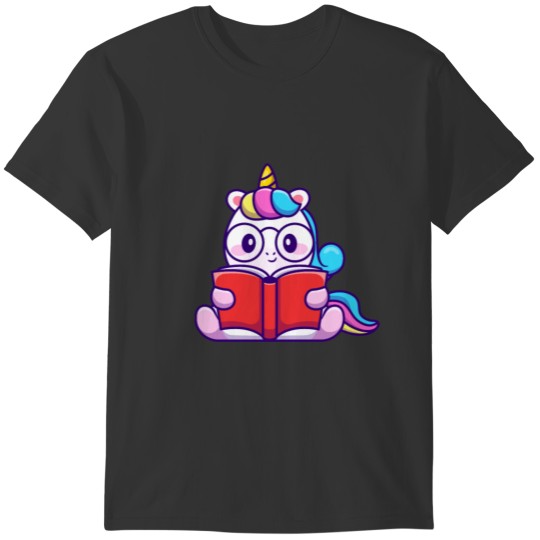 Cute unicorn reading book T-shirt