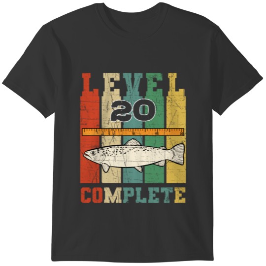 Level 20 Complete Fisherman Birthday Vintage Trout T-shirt