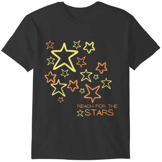Reach for the Stars orange text and yellow and ora T-shirt