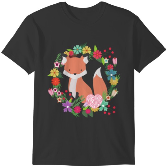 Happy Mother's Day Fox in a Wreath of Flowers T-shirt