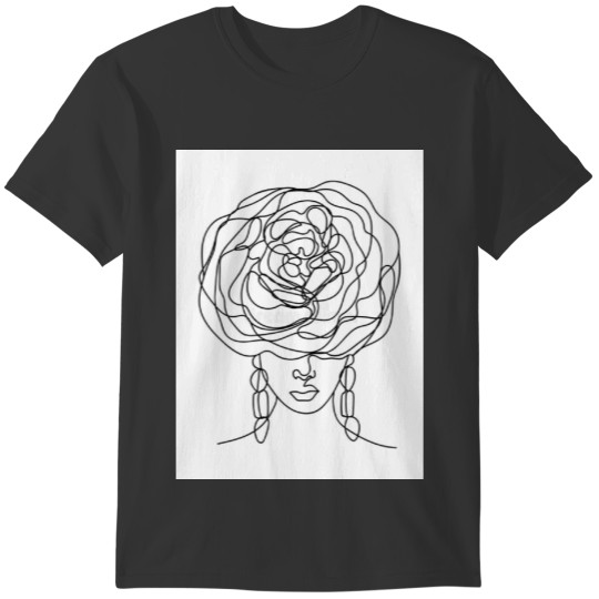 Womens Face Line Floral Art T-shirt