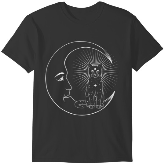 Cat And Crescent Moon Wiccan Witch Pagan Goth Myst T-shirt