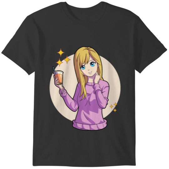 Cute Anime Girl Bubble Tea Kawaii Japanese Anime L T-shirt