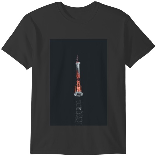 Red and Black Tower Night Time Photo T-shirt