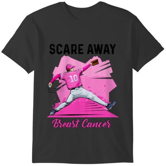 Baseball Pink Halloween Scare Away Breast Cancer T-shirt