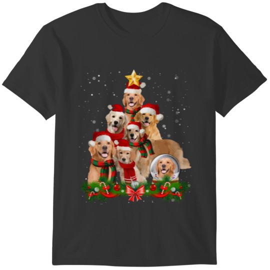 Golden Retriever Dog Christmas Dog Light Tree Xmas T-shirt