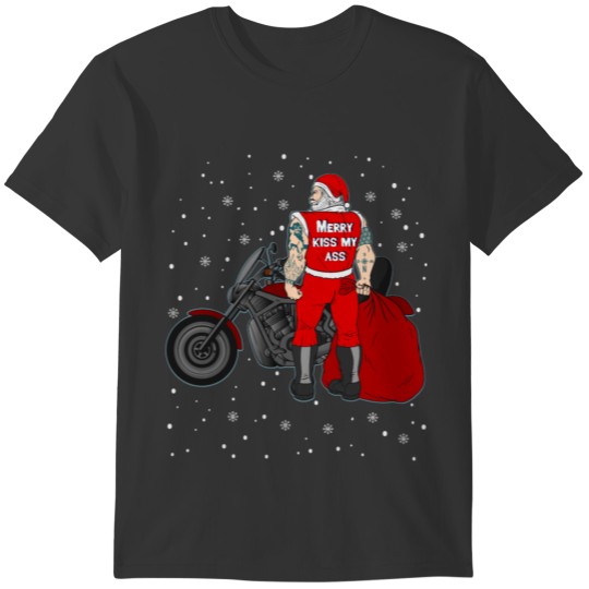 Biker Christmas Kissmyass Motif T-shirt