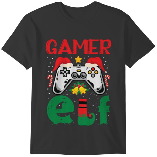 Gamer Elf Controller Kidsns Gaming Xmas T-shirt