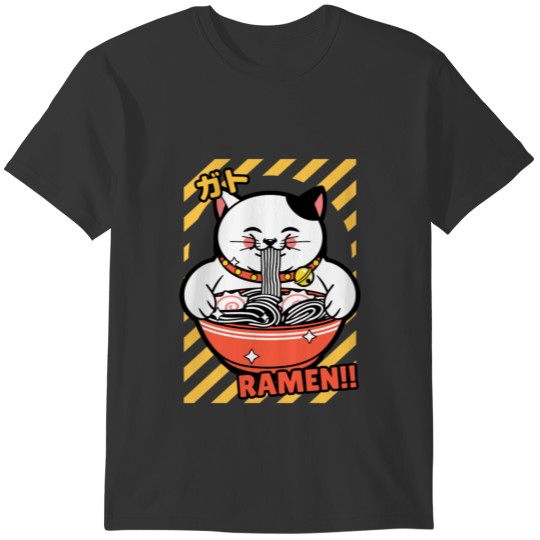 Cute Spread Love Lucky Cat from Japan Eating Ramen T-shirt
