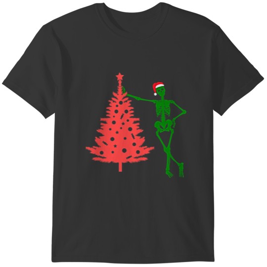 Green skeleton with christmas tree T-shirt