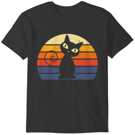 Black Cat Vintage Retro Style Cats Lover T-shirt