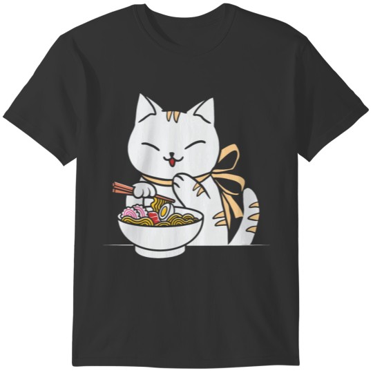 Kawaii Anime Cat Eating Ramen Cute Japanese Kitty T-shirt