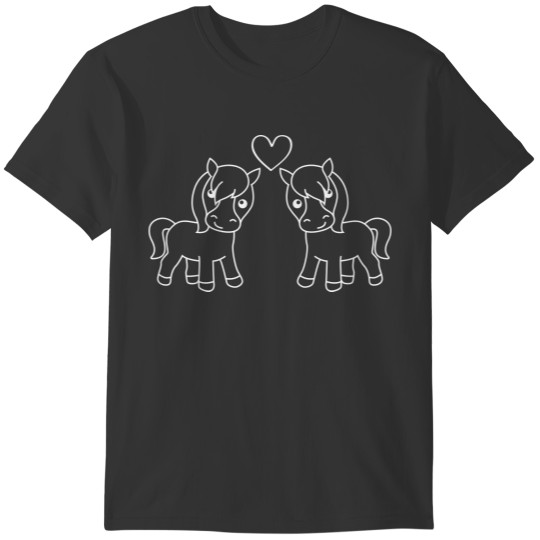 Horse cartoon animal couple love T-shirt