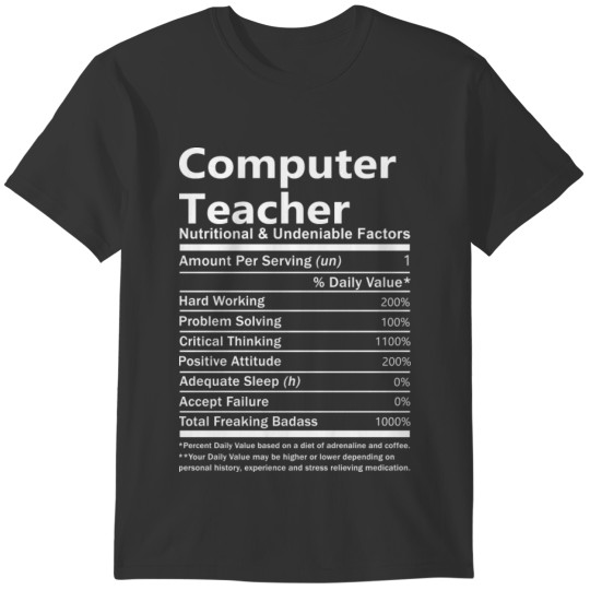 Computer Teacher T Shirt - Nutritional And Undenia T-shirt