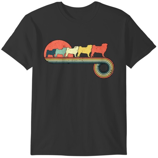 Pug Dog Retro Vintage Sunset Rainbow Color T-shirt