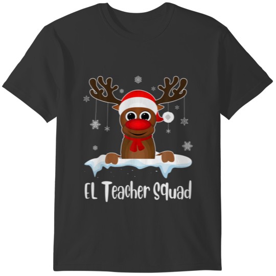 EL Teacher Squad Xmas Reindeer Santa Hat Christmas T-shirt