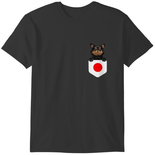 Japan Flag Black Chihuahua Dog In Pocket T-shirt