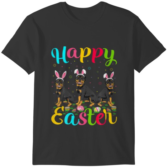 Funny Easter Egg Bunny Rottweiler Dog Happy Easter T-shirt
