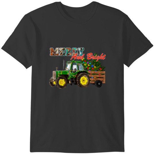Christmas Tree Farm Green Tractor Merry And Bright T-shirt