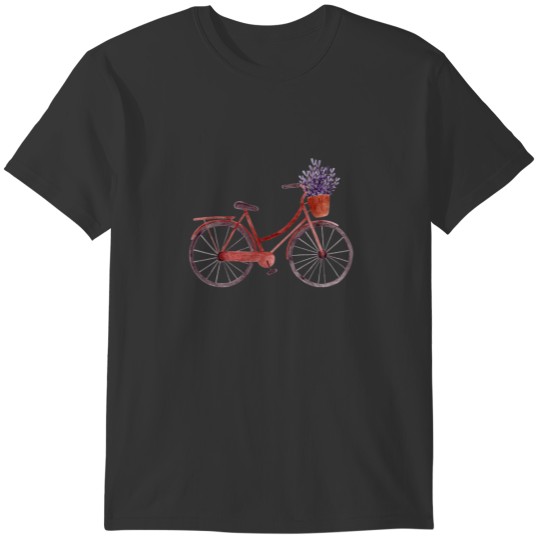 Vintage Red Bicycle with Lavender  Watercolor T-shirt