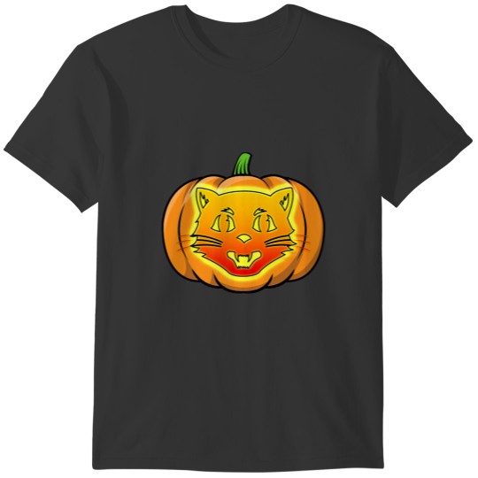 Creepy Black Cat Pumpkin Jack O Lantern Halloween T-shirt