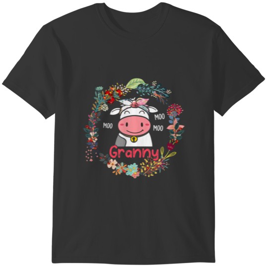 Funny Moo Granny Cute Cow Bow Tie Flowers Happy Mo T-shirt