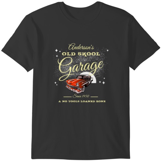 Garage Old School Any Name Orange Fifties Era Car T-shirt
