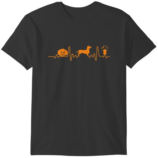 Dachshund Dog Heartbeat Pumpkin Funny Halloween Co T-shirt