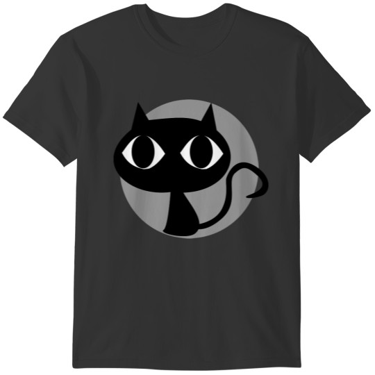 SHY BLACK AND WHITE CAT AND CHARCOAL GRAY CIRCLE T-shirt