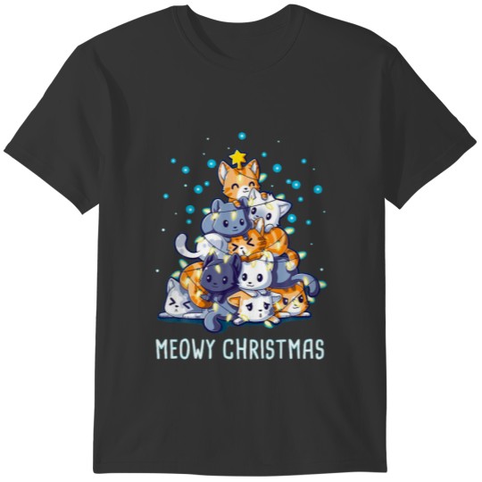 Meowy Catmas Cat Christmas Tree Lights Cat Lover X T-shirt