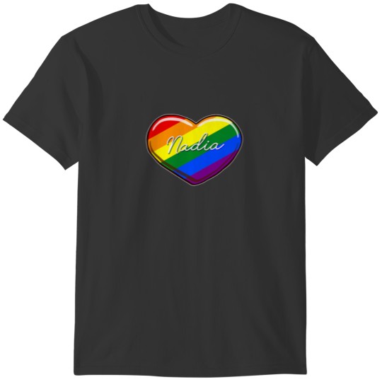 LGBT Pride Heart - First Name "Nadia" Rainbow Hear T-shirt