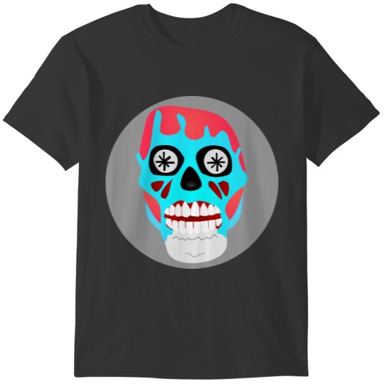 QUIRKY RED AND BLUE ZOMBIE SKULL T-shirt