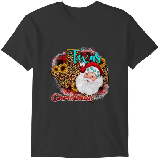 Funny Merry Christmas Texas Santa Leopard Plaid Te T-shirt