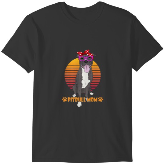 Womens Vintage Sunset Bandana Pitbull Mom Funny Pi T-shirt