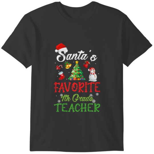 Santa's Favorite 4Th Grade Teacher Christmas Tree T-shirt