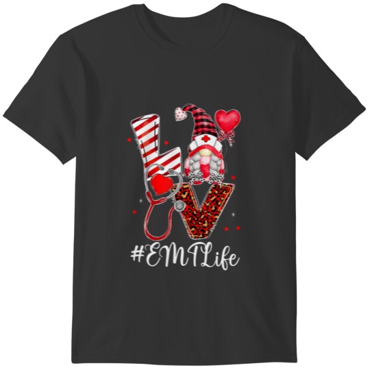 Leopard Plaid Gnome LOVE EMT Life Nurse Valentines T-shirt