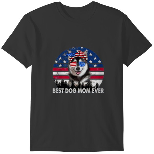Cute Husky Dog Best Dog Mom Ever USA American Flag T-shirt