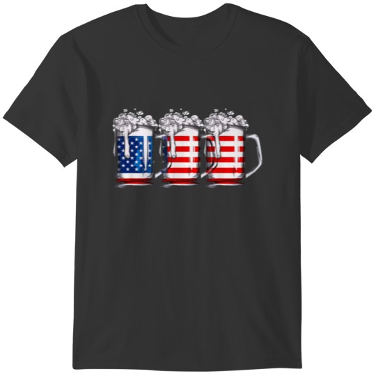 Beer American Flag T  4th of July Men Women T-shirt