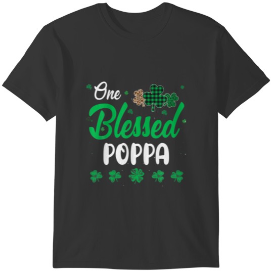 One Blessed Poppa Leopard Plaid Shamrock Patrick's T-shirt