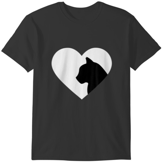 Cat Heartbeat Design Love Cats Women's Girls Black T-shirt